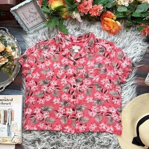 Christopher & Banks Vintage Y2k Boxy Vacation Hawaiian Red Button Up Shirt